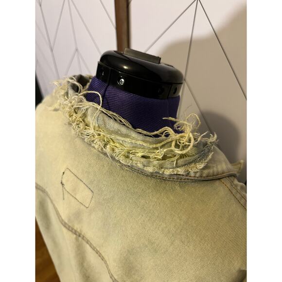 Vintage 90s Jinglers Fade Out Distressed Yellow Bleached Jean Denim Jacket XL - Picture 4 of 12